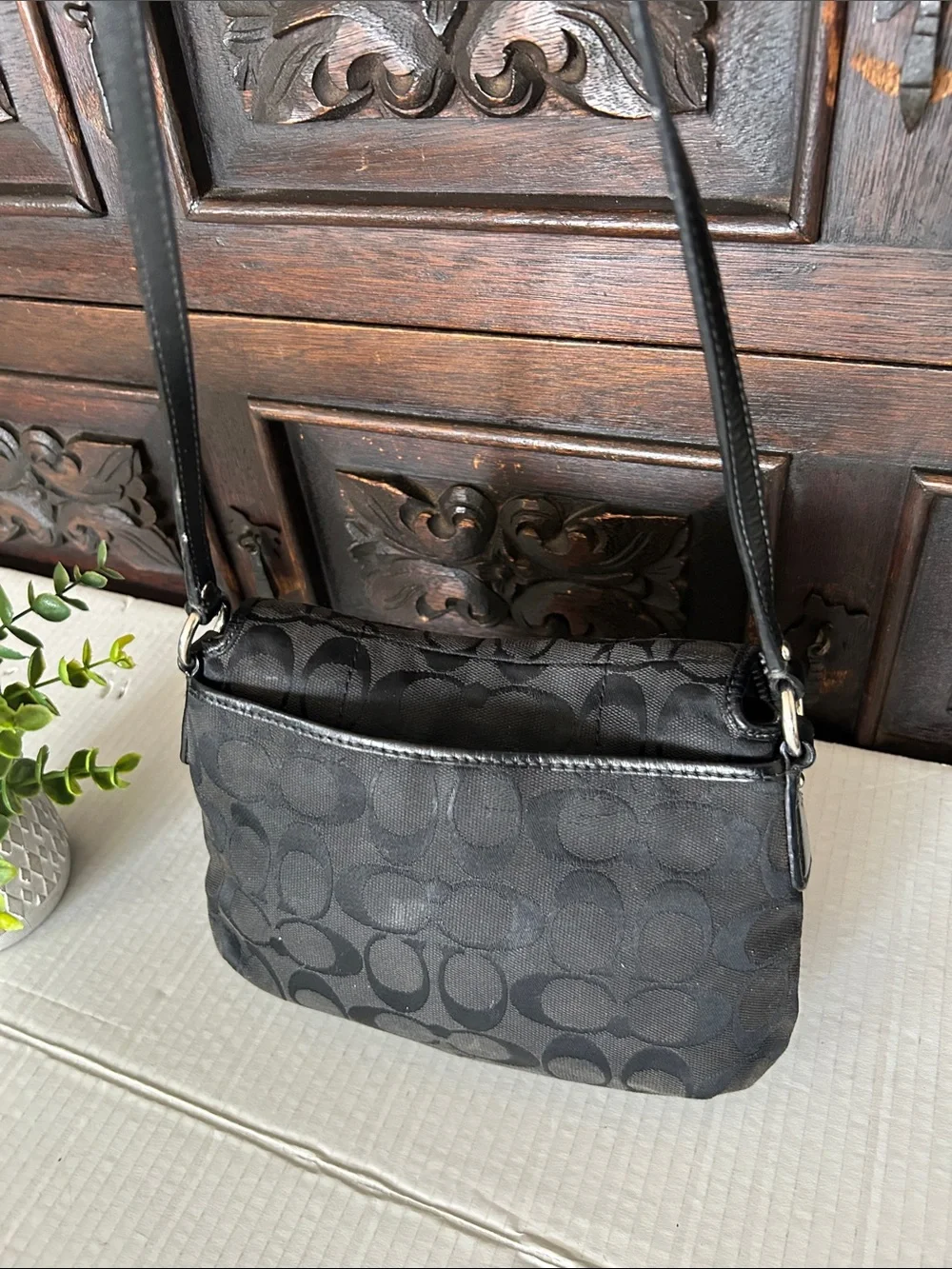 Coach Black Signature Canvas Crossbody with Buckle Detail